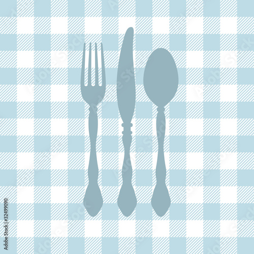  Seamless Pattern Blue Check Cutlery