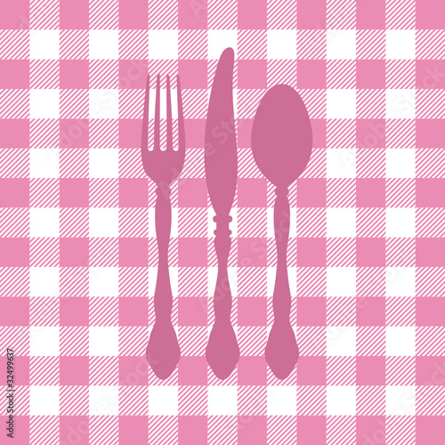  Seamless Pattern Pink Check Cutlery