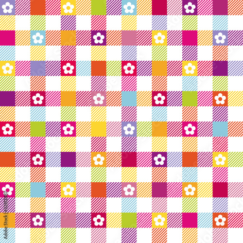 Lacobel Seamless Pattern Check With Flowers Coloured