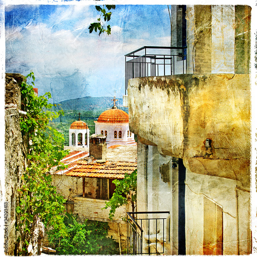 Fototapeta Greek streets and monastries-artwork in painting style