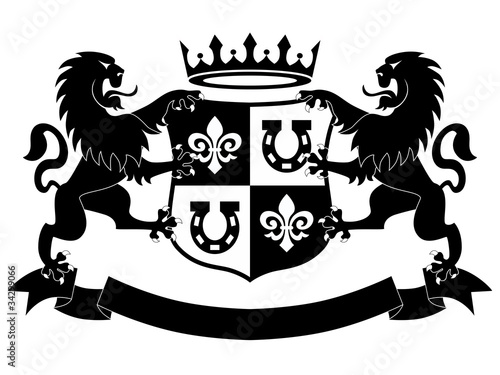 Fototapeta Lions Shield and Crown Insignia