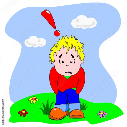 A cartoon vector of a sad disappointed young boy