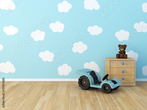 Lacobel clouds painted baby room