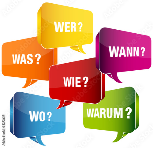 Vector: Sprechblasen 6-W-Fragewörter bunt