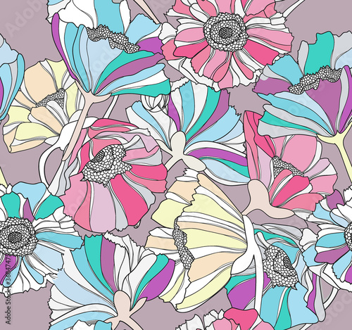  Seamless pattern with flowers. Colorful floral background.