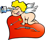 Hand-drawn Vector illustration of an Amor Angel Boy looking for