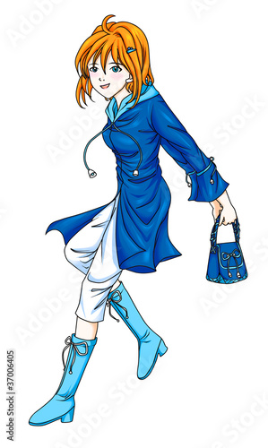  A girl in anime style, tracing path included