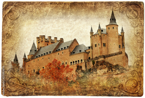 Lacobel medieval castle of Spain - retro picture