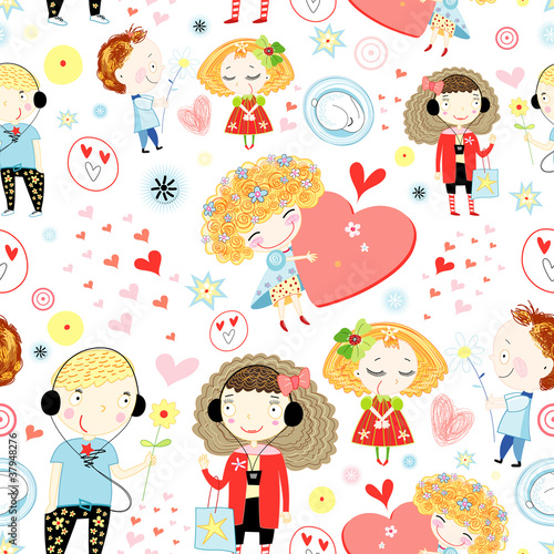  seamless pattern of children in love