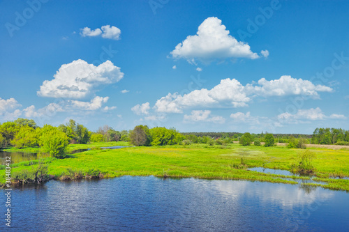  Spring Landscape with flood waters of Narew river, Poland.