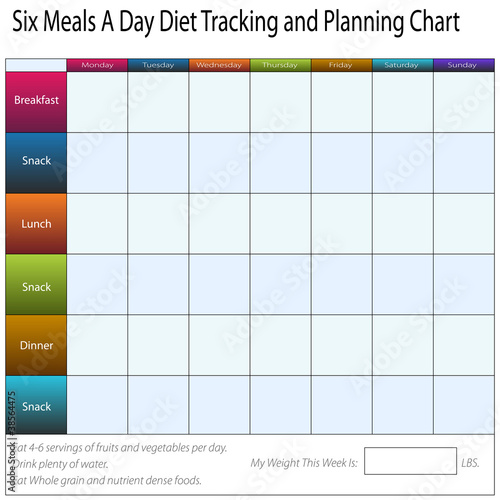 Six Meals A Day Weekly Diet Tracking and Planning Chart by John Takai