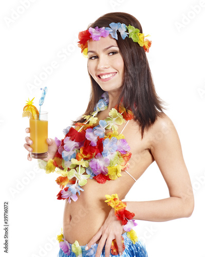 Fototapeta Woman in costume of hawaii.