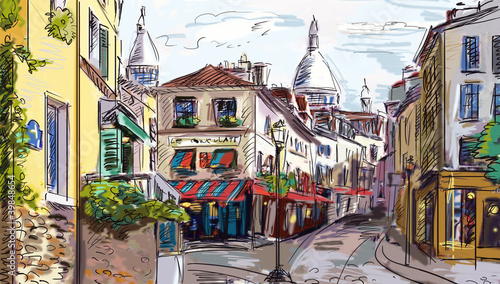 Fototapeta Street in paris - illustration