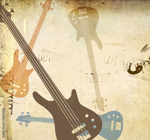  Vintage grunge style background with guitars