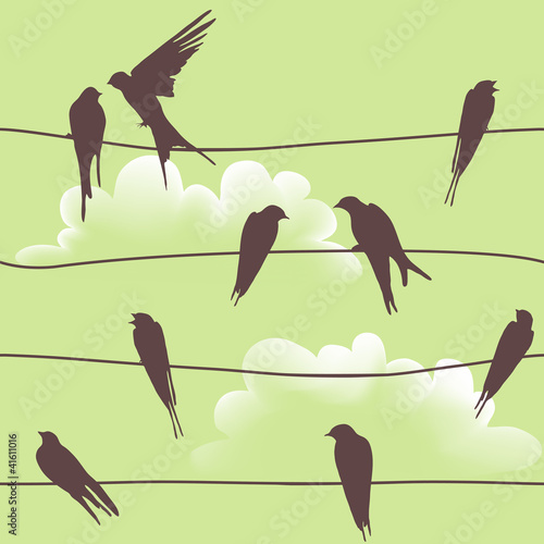 Lacobel Vector seamless pattern with birds on wires