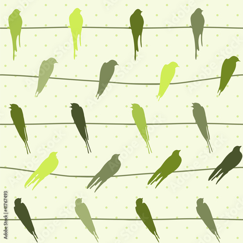  Vector seamless pattern with birds on wires