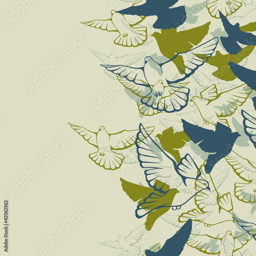 Lacobel Vector seamless pattern of a flock flying pigeons.