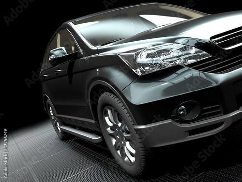 prezentacja-samochodu-na-stylowych-metalicznych-grill-ziemi-renderowania-3d