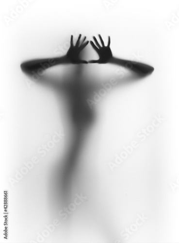 Fototapeta diffuse human female silhouette, hands, fingers