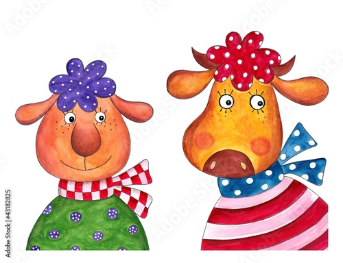 Fototapeta Sheep and cow. Cartoon characters