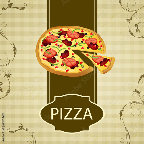 Fototapeta Vector Illustration of a Vintage Menu Card with a Pizza