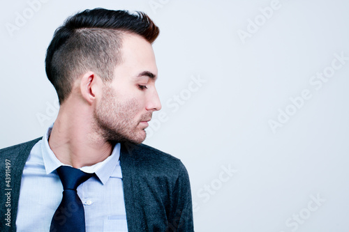 "closeup portrait of handsome young adult man - side view profile" Stock ...
