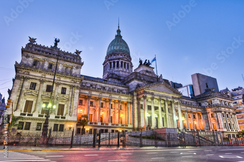 Lacobel Argentina National Congress building facade on sunset.