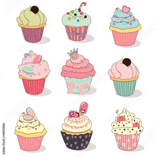 ilustracja-odizolowane-zestaw-cupcake-na-bialym-tle