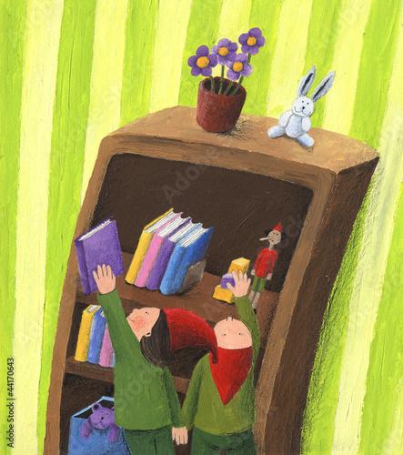  Children reading and playing