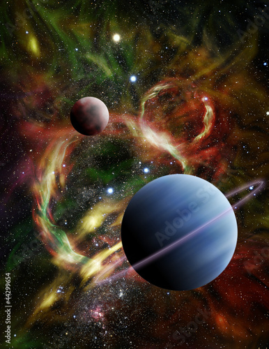 ilustracja-dwoch-obcych-planet-w-kosmosie