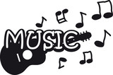 Stylized black-and-white illustration representing music