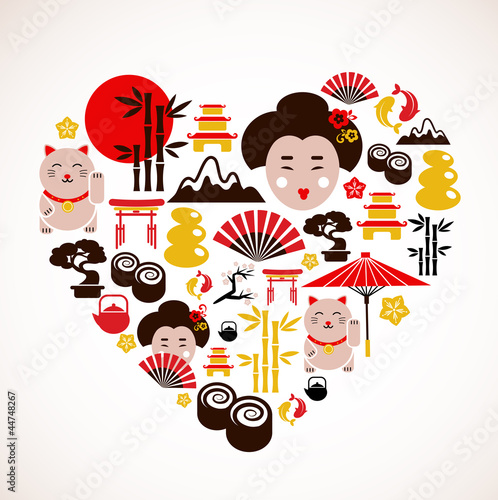 Fototapeta Heart shape with Japan icons