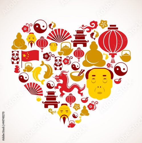 Fototapeta Heart shape with China icons