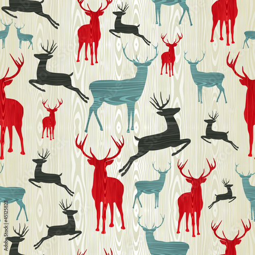 Fototapeta Christmas wooden reindeer pattern
