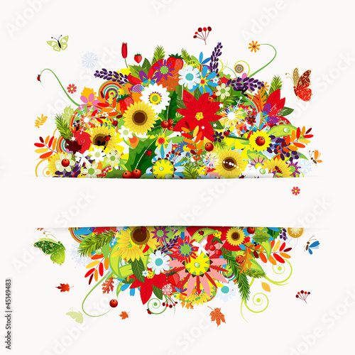  Gift card design with floral bouquet, four seasons