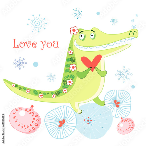 Lacobel greeting card with a crocodile