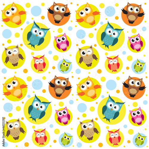 Fototapeta Seamless pattern with colorful owls