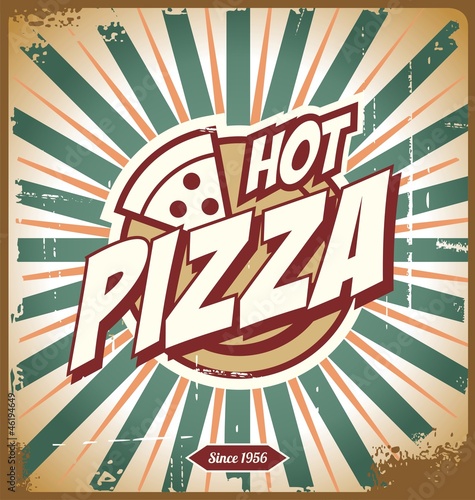 Fototapeta Vintage pizza sign, background, template or pizza box design