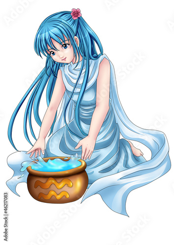  Manga style illustration of zodiac symbol, Aquarius