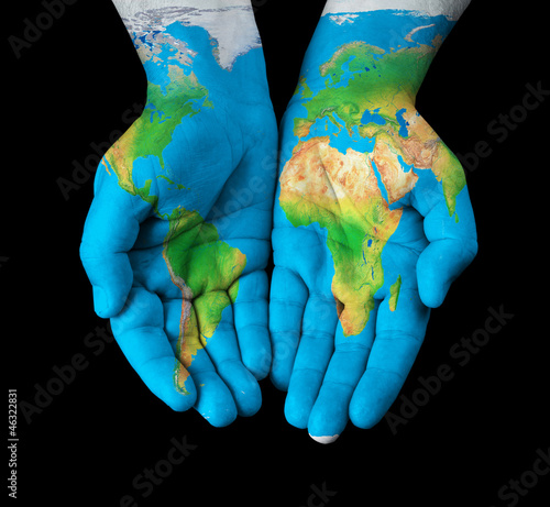 Map Painted On Hands Showing Concept The World In Our Hands Poster Id F