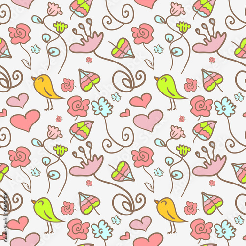 Fototapeta Seamless pattern with cute floral elements
