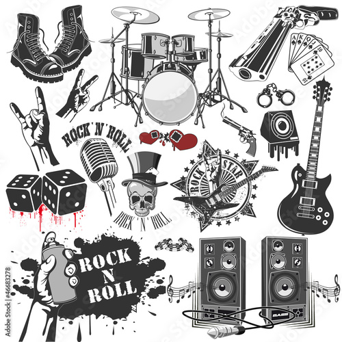 Fototapeta set of vector symbols related to rock and roll