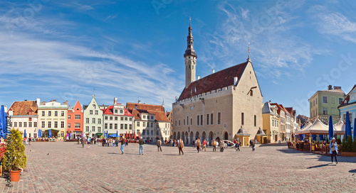 Fototapeta Tallinn Town Hall and Town Hall Square. Stitched Panorama