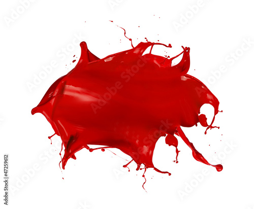  Isolated shot of red paint blob on white background