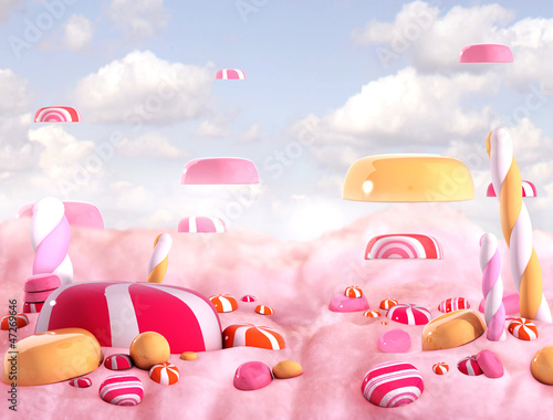 Fototapeta Candy land bonbons, 3d render