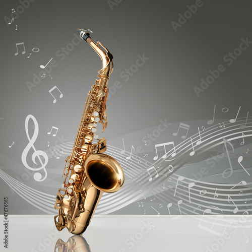 Fototapeta Saxophone with musical notes