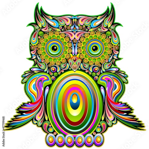  Owl Psychedelic Pop Art Design-Gufo Psichedelico Decorativo