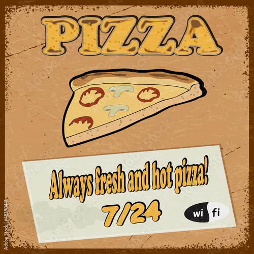  Vintage postcard with the image pizza slice of pizza. eps10