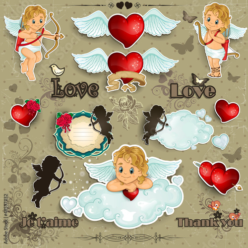  Set hearts and cupid love