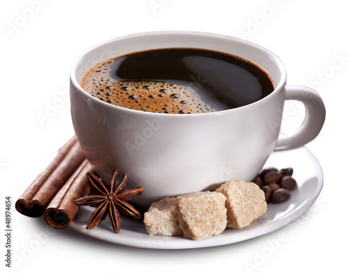Fototapeta Cup of coffee with brown sugar.